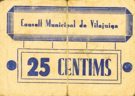 Реверс банкноты 25 centymów Vilajuiga (Hiszpania)