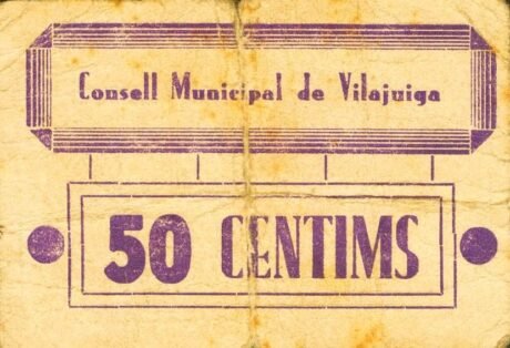 Реверс банкноты 50 centymów Vilajuiga (Hiszpania)