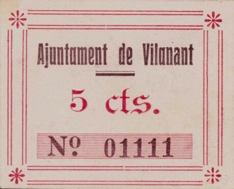 Аверс банкноты 5 centymów Vilanant (Hiszpania)