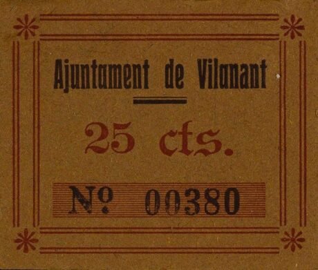 Аверс банкноты 25 centymów Vilanant (Hiszpania)