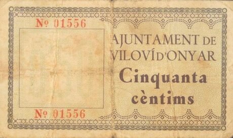 Аверс банкноты 50 сантимов Вилови д'Оньяр (Испания) 1937 года