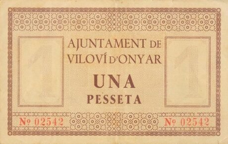 Аверс банкноты 1 peseta Vilovi d'Ognar (Hiszpania) 1937