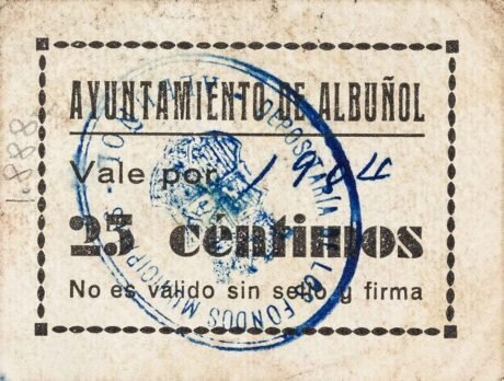 Awers banknotu 25 centymów Albuñol (Hiszpania) 1937