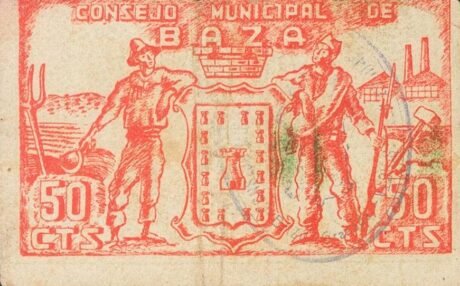 Реверс банкноты 50 centymów Baza (Hiszpania) 1937