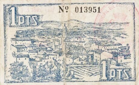 Реверс банкноты 1 peseta Base (Hiszpania)