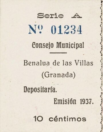 Аверс банкноты 10 сантимов Беналуа-де-лас-Вильяс (Испания) 1937 года