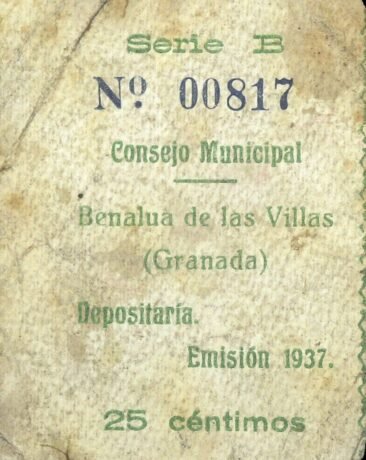 Аверс банкноты 25 centymów Benalua de las Villas (Hiszpania) 1937