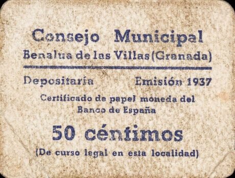 Аверс банкноты 50 centymów Benalua de las Villas (Hiszpania) 1937