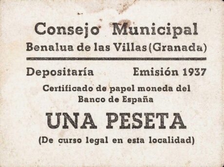 Аверс банкноты 1 peseta Benalua de las Villas (Hiszpania) 1937