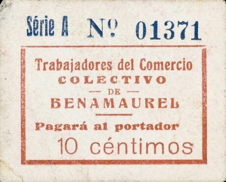 Аверс банкноты 10 centymów Benamaurel (Hiszpania)