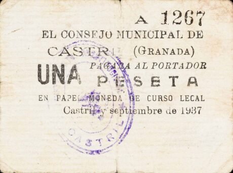 Аверс банкноты 1 песета Кастриль (Испания) 1937 года