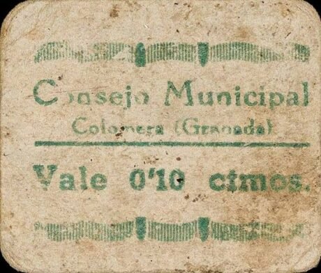 Аверс банкноты 10 Сентимо Коломера (Испания)