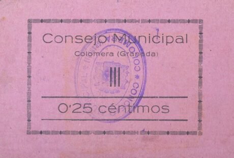 Аверс банкноты 25 сантимов Коломера (Испания)