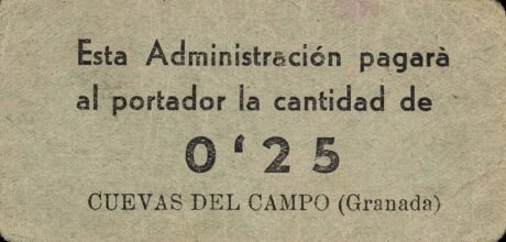 Аверс банкноты 0,25 песета Куэвас-дель-Кампо (Испания)