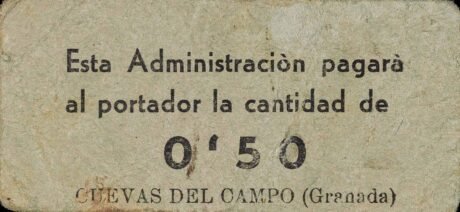 Аверс банкноты 0,50 песетас Куэвас-дель-Кампо (Испания)