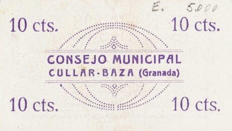 Реверс банкноты 10 сантимов Куллар-Баса (Испания) 1937 года