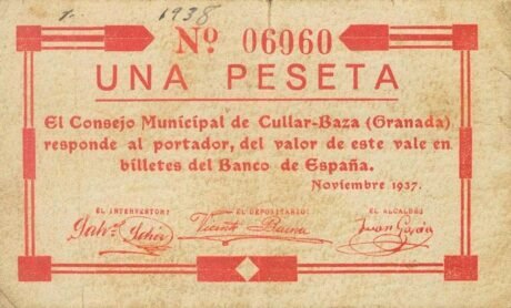 Аверс банкноты 1 peseta Cullar-Baza (Hiszpania) 1937