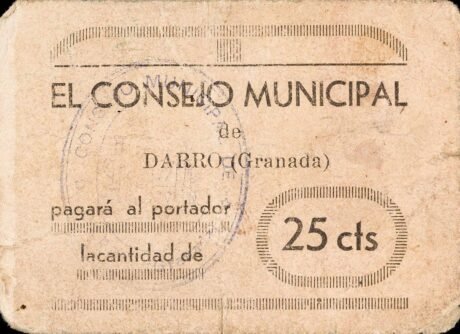 Аверс банкноты 25 сантимов Дарро (Испания)