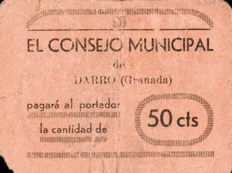 Аверс банкноты 50 centymów Darro (Hiszpania)