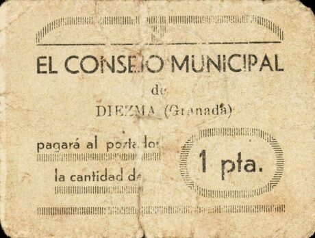 Аверс банкноты 1 peseta Diezma (Spain)