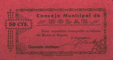 Аверс банкноты 50 centymów dolarów (Hiszpania)