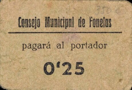Аверс банкноты 0,25 песета Фонелас (Испания)