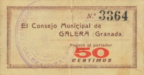 Аверс банкноты 50 centymów Galera (Hiszpania) 1937