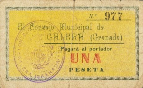 Аверс банкноты 1 peseta galera (Hiszpania) 1937