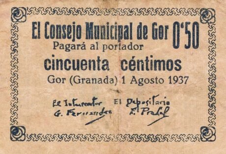 Аверс банкноты 50 сантимов Гор (Испания) 1937 года