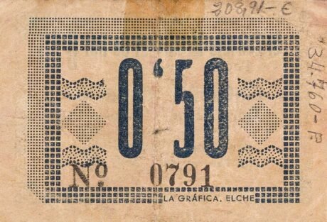 Реверс банкноты 50 сантимов Гор (Испания) 1937 года