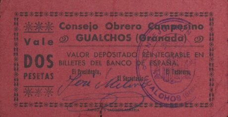 Аверс банкноты 2 pesetas gualchos (Spain)