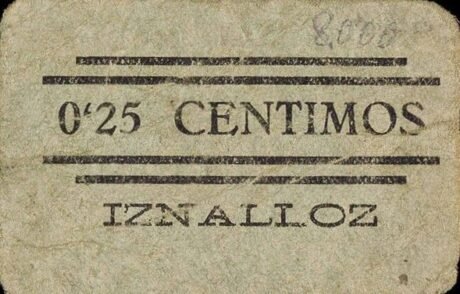 Аверс банкноты 25 centymów Isnallos (Hiszpania)