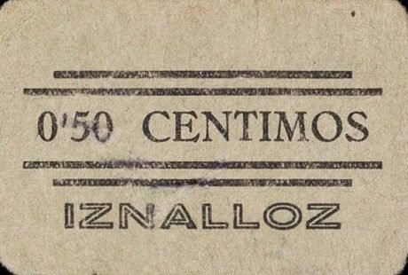Аверс банкноты 50 сантимов Исналлос (Испания)