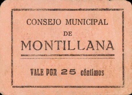 Аверс банкноты 25 centymów Montillana (Hiszpania)