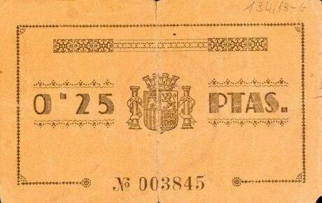 Реверс банкноты 25 сантимов Орсе (Испания) 1937 года