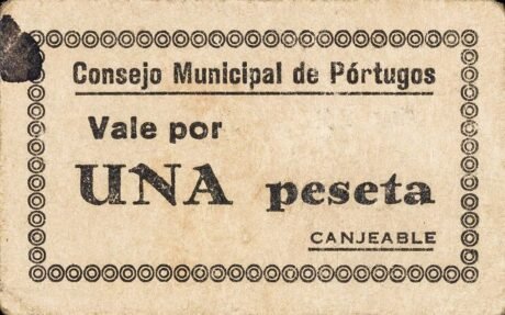 Аверс банкноты 1 peseta Portugos (Spain)