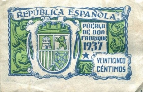 Реверс банкноты 25 centymów Puebla de Don Fadrik (Hiszpania) 1937