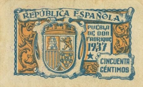 Реверс банкноты 50 centymów Puebla de Don Fadrik (Hiszpania) 1937