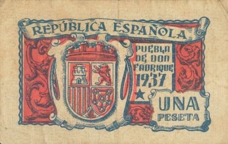 Реверс банкноты 1 Peseta Puebla de Don Fadrik (Hiszpania) 1937