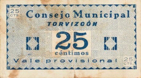 Аверс банкноты 25 сантимов Торвизкон (Испания)