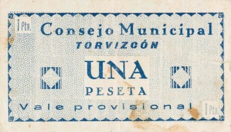 Аверс банкноты 1 peseta Torvizcon (Spain)