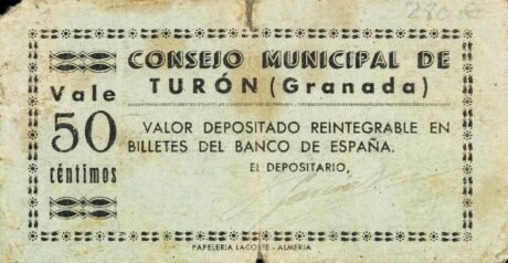 Аверс банкноты 50 centymów Turon (Hiszpania)