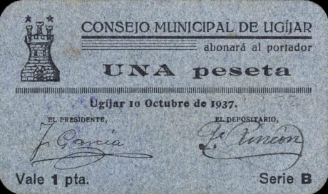 Аверс банкноты 1 peseta Uguijar (Spain) 1937