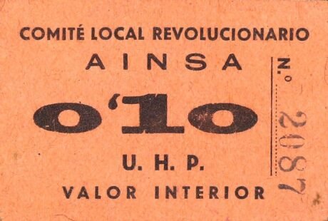 Аверс банкноты 0,10 песет Аинса (Испания)