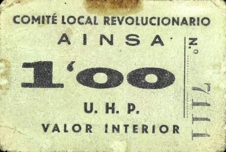 Аверс банкноты 1 песета Айнса (Испания)