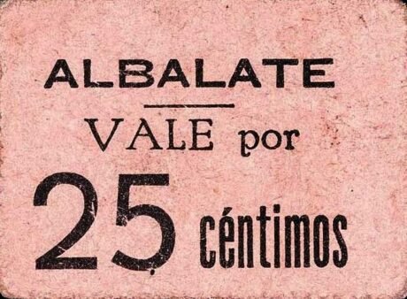 Аверс банкноты 25 centymów albalate de Cinca (Hiszpania)