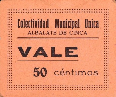 Аверс банкноты 50 сантимов альбалате де Синка (Испания)
