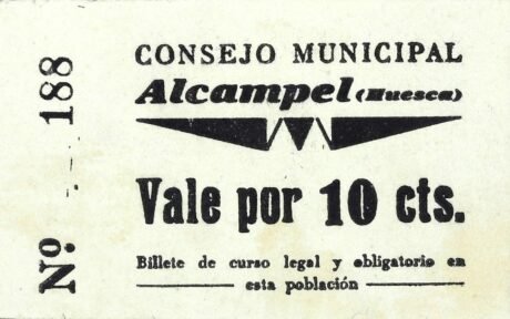 Аверс банкноты 10 сантимов Алькампель (Испания)