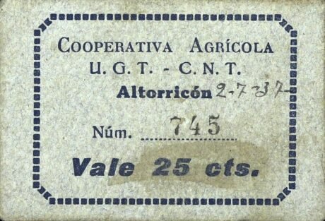 Аверс банкноты 25 centymów Altorricón (Hiszpania)