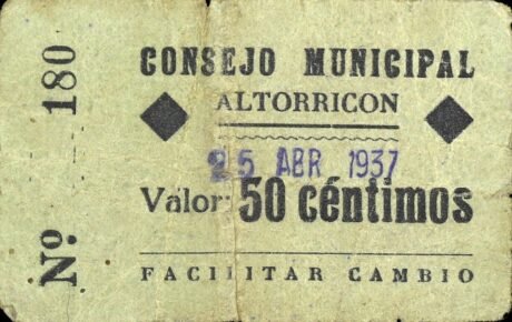 Аверс банкноты 50 сантимов Альторрикон (Испания)